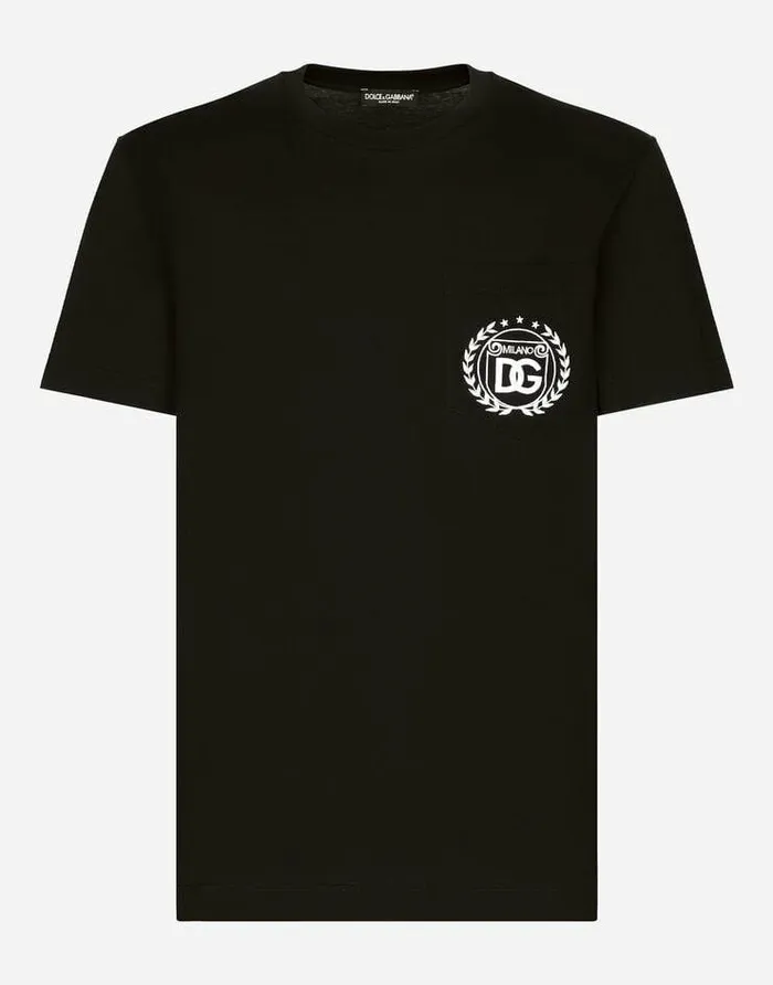 Dolce and Gabbana TShirts And Polos Men Cotton Tshirt With DG Milano Logo Embroidery Black