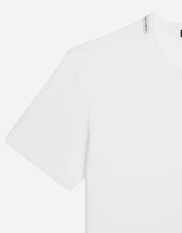Dolce and Gabbana TShirts And Polos Men Cotton Tshirt With Embroidery White Dolce and Gabbana TShirts And Polos Men Cotton Tshirt With Embroidery White