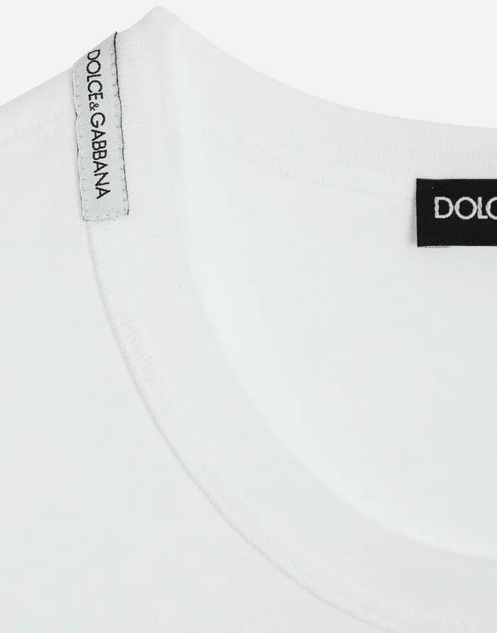 Dolce and Gabbana TShirts And Polos Men Cotton Tshirt With Embroidery White Dolce and Gabbana TShirts And Polos Men Cotton Tshirt With Embroidery White