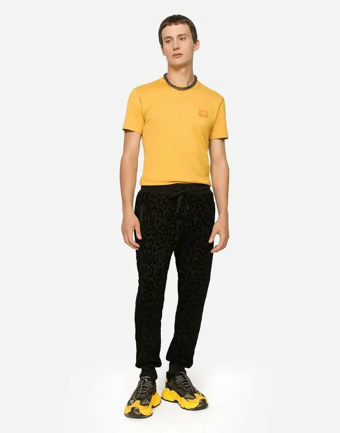 Dolce and Gabbana TShirts And Polos Men Cotton Vneck Tshirt With Branded Plate Yellow