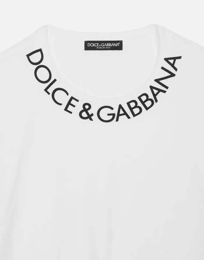 Dolce and Gabbana TShirts And Polos Men Roundneck Tshirt With DolceandGabbana Print White