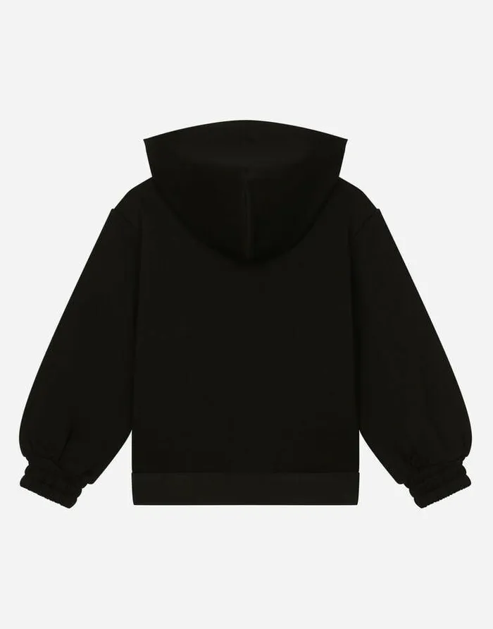 Dolce and Gabbana TShirts And Sweatshirts Children Jersey Hoodie With Branded Elastic Black