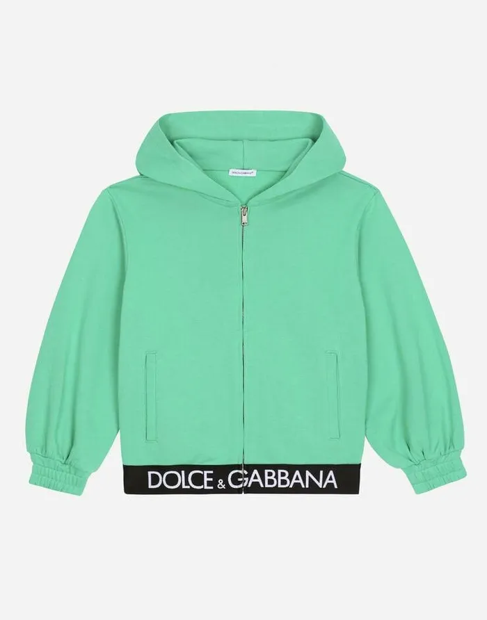 Dolce and Gabbana TShirts And Sweatshirts Children Jersey Hoodie With Branded Elastic Green Dolce and Gabbana TShirts And Sweatshirts Children Jersey Hoodie With Branded Elastic Green