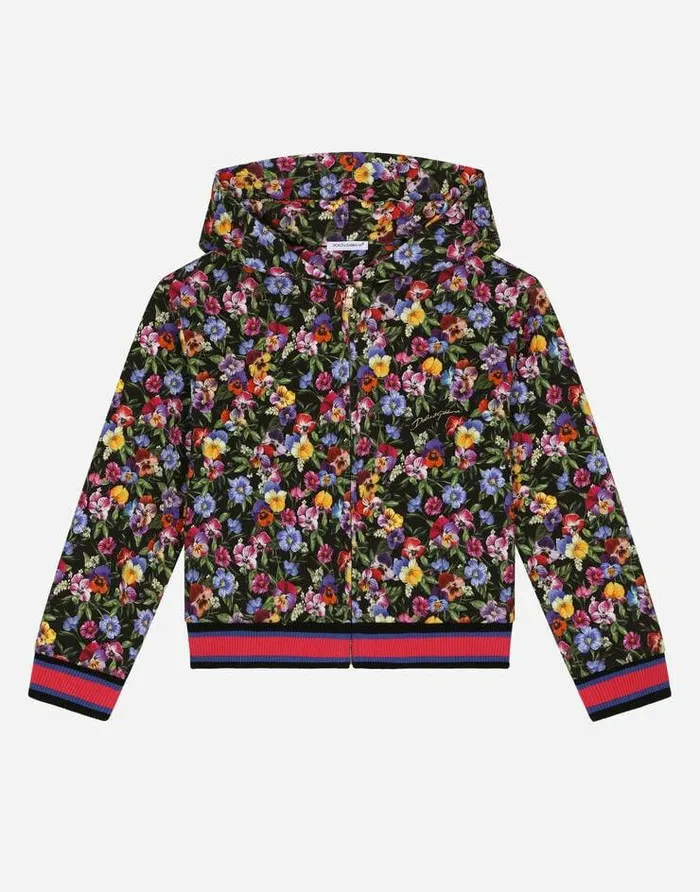 Dolce and Gabbana TShirts And Sweatshirts Children Jersey Hoodie With Violet Print Black Dolce and Gabbana TShirts And Sweatshirts Children Jersey Hoodie With Violet Print Black