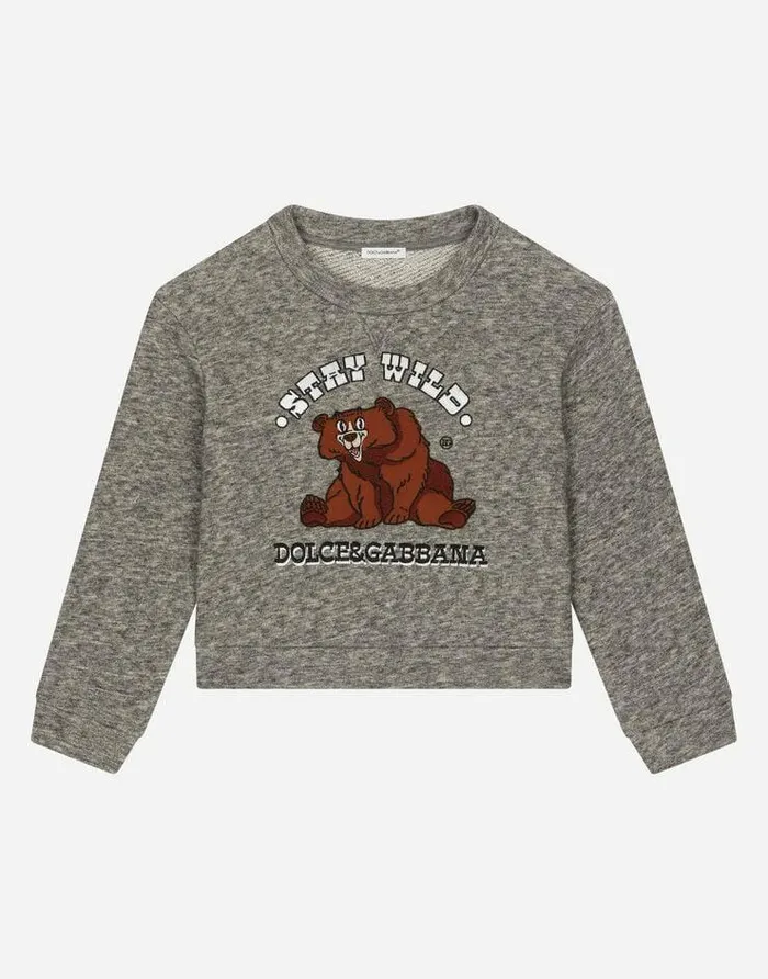 Dolce and Gabbana TShirts And Sweatshirts Children Jersey Roundneck Sweatshirt With Embroidery And Patch Grey Dolce and Gabbana TShirts And Sweatshirts Children Jersey Roundneck Sweatshirt With Embroidery And Patch Grey