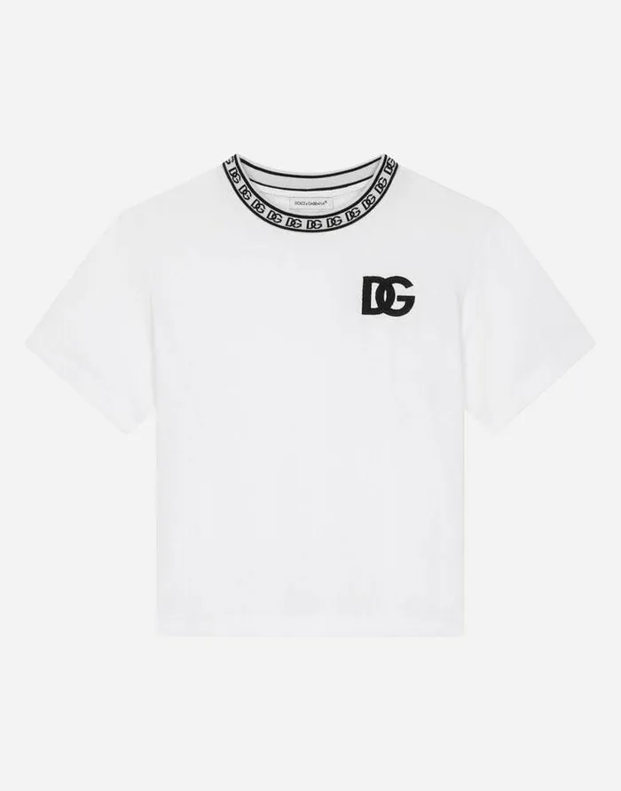 Dolce and Gabbana TShirts And Sweatshirts Children Jersey Tshirt With DG Logo Embroidery White Dolce and Gabbana TShirts And Sweatshirts Children Jersey Tshirt With DG Logo Embroidery White