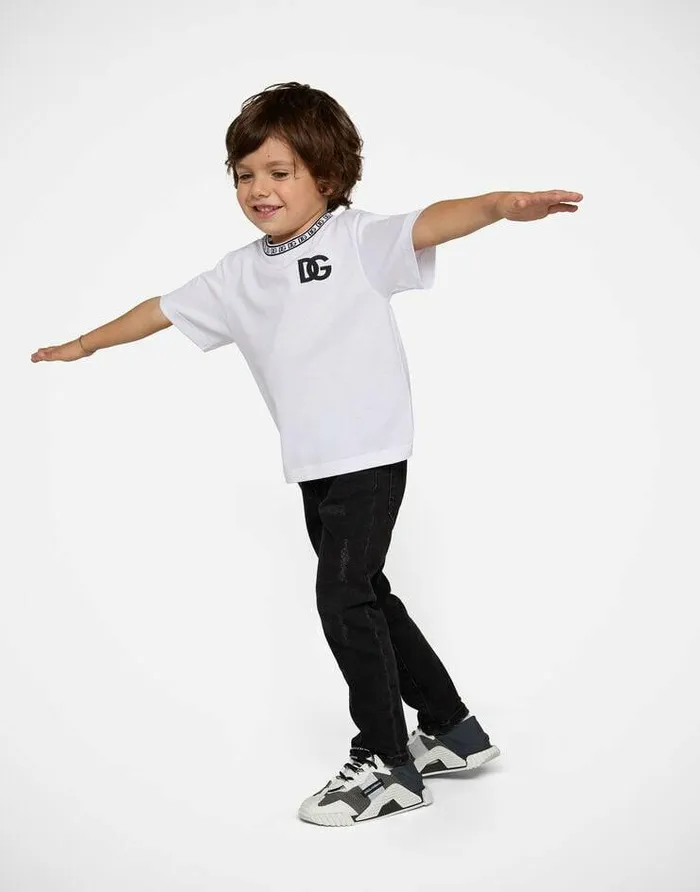 Dolce and Gabbana TShirts And Sweatshirts Children Jersey Tshirt With DG Logo Embroidery White Dolce and Gabbana TShirts And Sweatshirts Children Jersey Tshirt With DG Logo Embroidery White