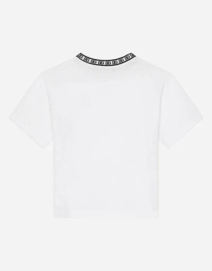 Dolce and Gabbana TShirts And Sweatshirts Children Jersey Tshirt With DG Logo Embroidery White Dolce and Gabbana TShirts And Sweatshirts Children Jersey Tshirt With DG Logo Embroidery White