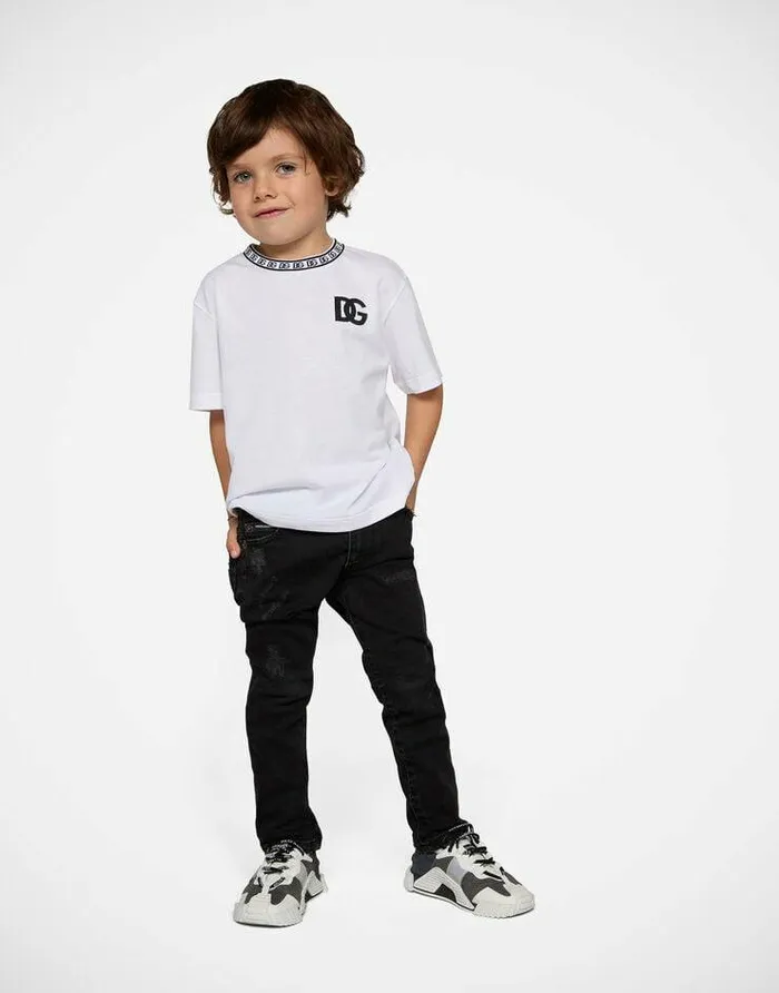 Dolce and Gabbana TShirts And Sweatshirts Children Jersey Tshirt With DG Logo Embroidery White Dolce and Gabbana TShirts And Sweatshirts Children Jersey Tshirt With DG Logo Embroidery White