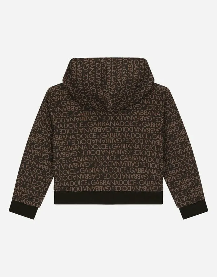 Dolce and Gabbana TShirts And Sweatshirts Children Zipup Hoodie With Allover Logo Print Brown Dolce and Gabbana TShirts And Sweatshirts Children Zipup Hoodie With Allover Logo Print Brown