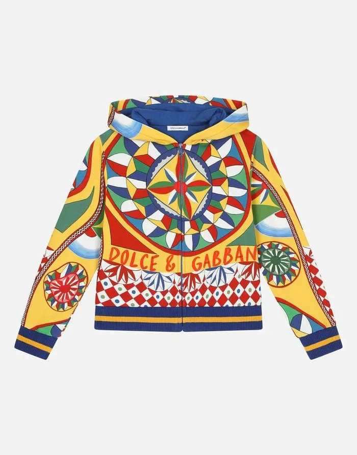 Dolce and Gabbana TShirts And Sweatshirts Children Zipup Hoodie With Carretto Print Red Dolce and Gabbana TShirts And Sweatshirts Children Zipup Hoodie With Carretto Print Red