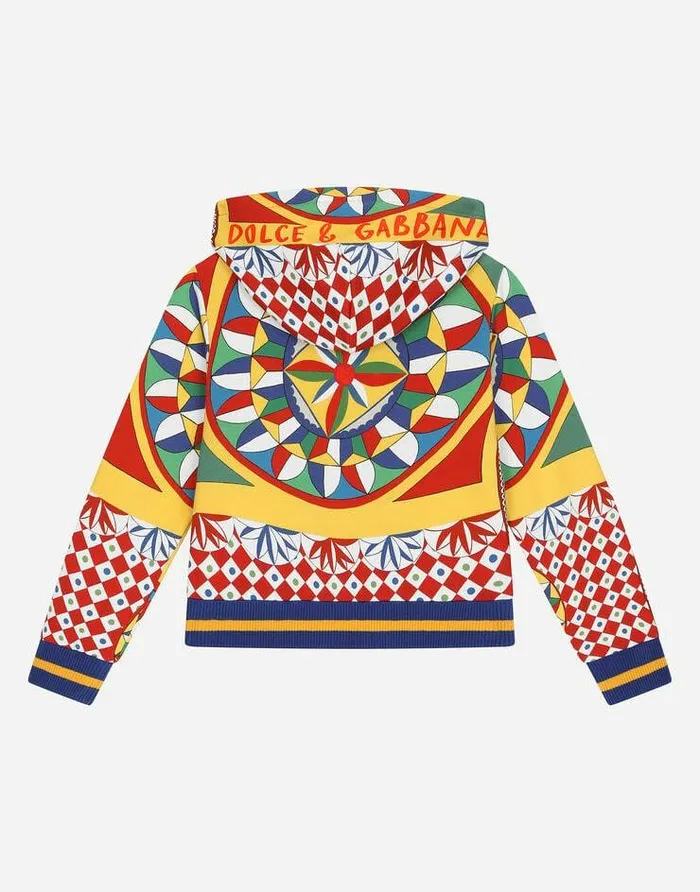 Dolce and Gabbana TShirts And Sweatshirts Children Zipup Hoodie With Carretto Print Red Dolce and Gabbana TShirts And Sweatshirts Children Zipup Hoodie With Carretto Print Red
