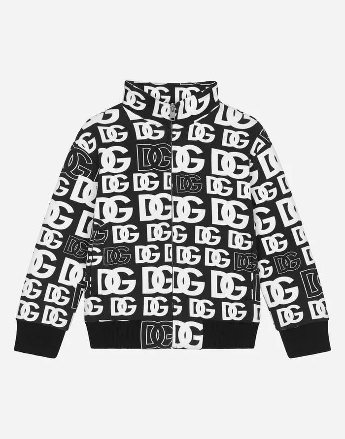 Dolce and Gabbana TShirts And Sweatshirts Children Zipup Jersey Sweatshirt With DG Logo Print Multicolor