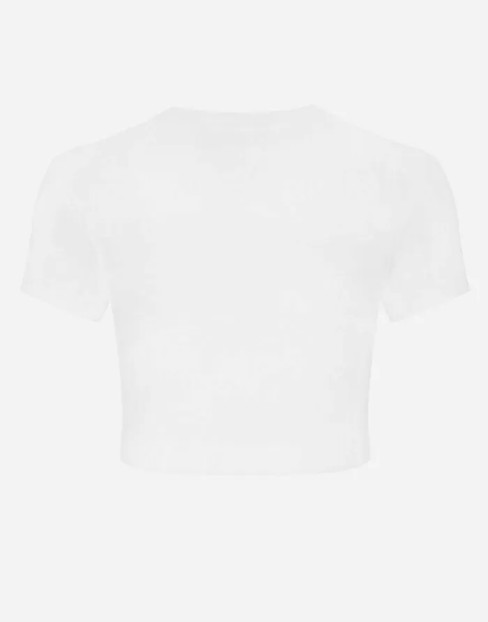 Dolce and Gabbana TShirts And Sweatshirts Women Cropped Jersey Tshirt With DG Logo White Dolce and Gabbana TShirts And Sweatshirts Women Cropped Jersey Tshirt With DG Logo White