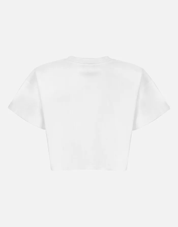 Dolce and Gabbana TShirts And Sweatshirts Women Cropped Jersey Tshirt With DolceandGabbana Lettering White