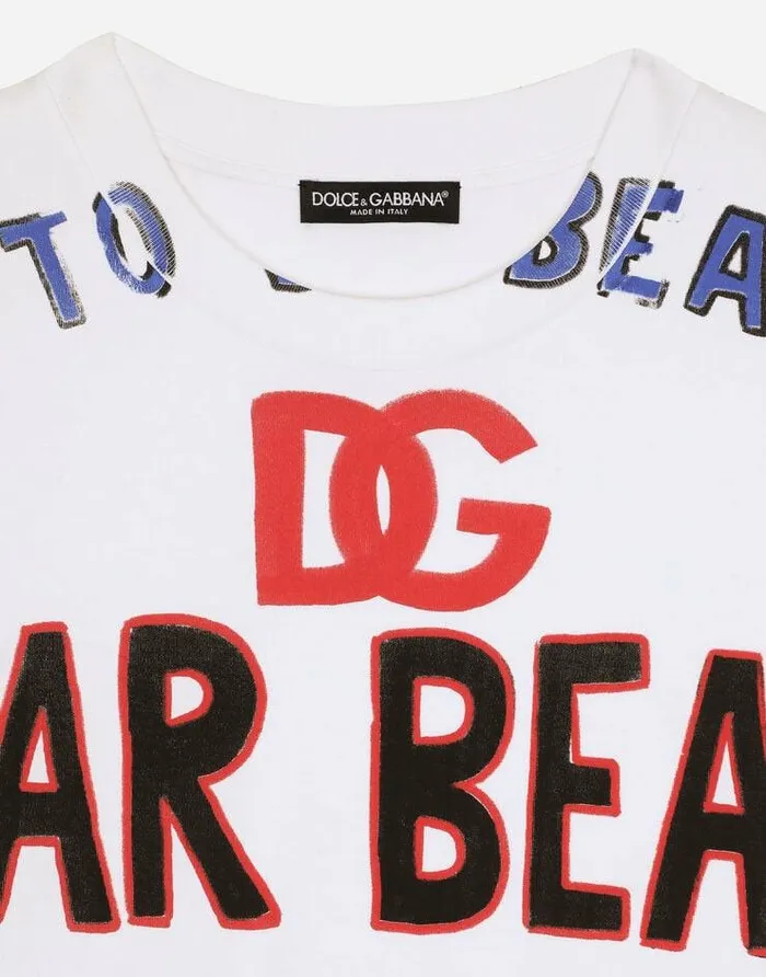 Dolce and Gabbana TShirts And Sweatshirts Women Cropped Jersey Tshirt With DolceandGabbana Lettering White