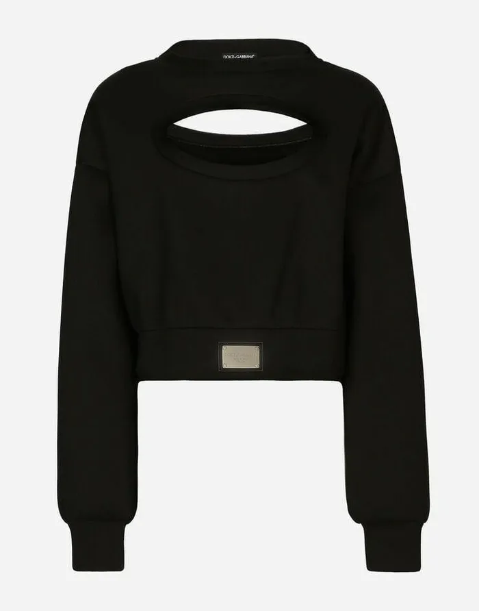 Dolce and Gabbana TShirts And Sweatshirts Women Technical Jersey Sweatshirt With Cutout And DolceandGabbana Tag Black
