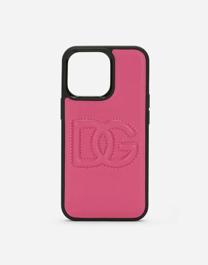 Dolce and Gabbana Technology Women Calfskin IPhone 13 Pro Cover With DG Logo Lilac