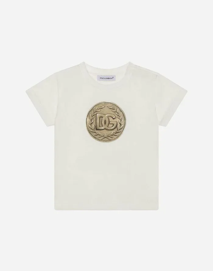 Dolce and Gabbana Topwear Children Coinprint Jersey Tshirt White