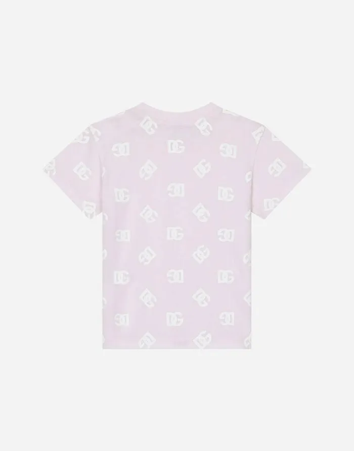 Dolce and Gabbana Topwear Children Jersey Tshirt With Allover DG Logo Print Pink