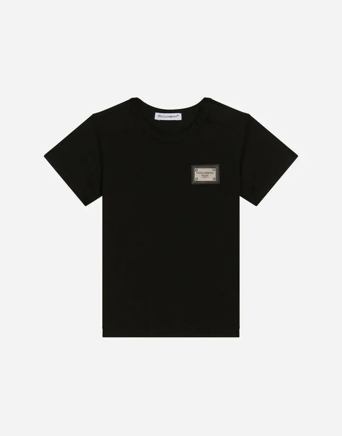 Dolce and Gabbana Topwear Children Jersey Tshirt With Logo Tag Black