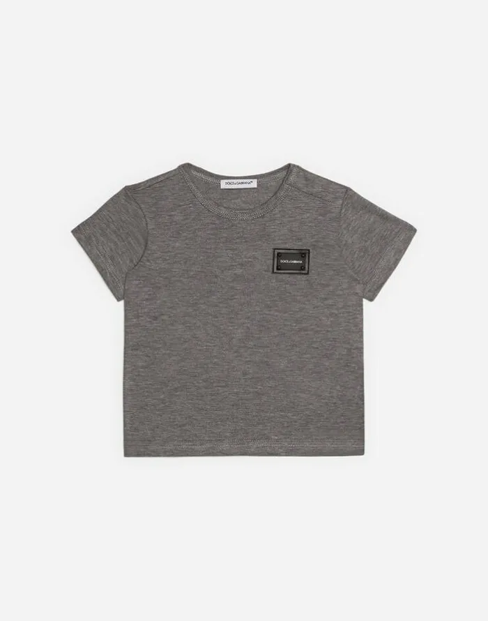 Dolce and Gabbana Topwear Children Jersey Tshirt With Plate Grey