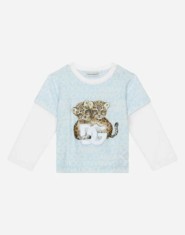 Dolce and Gabbana Topwear Children Printed Jersey Tshirt With Long Sleeves Multicolor Dolce and Gabbana Topwear Children Printed Jersey Tshirt With Long Sleeves Multicolor