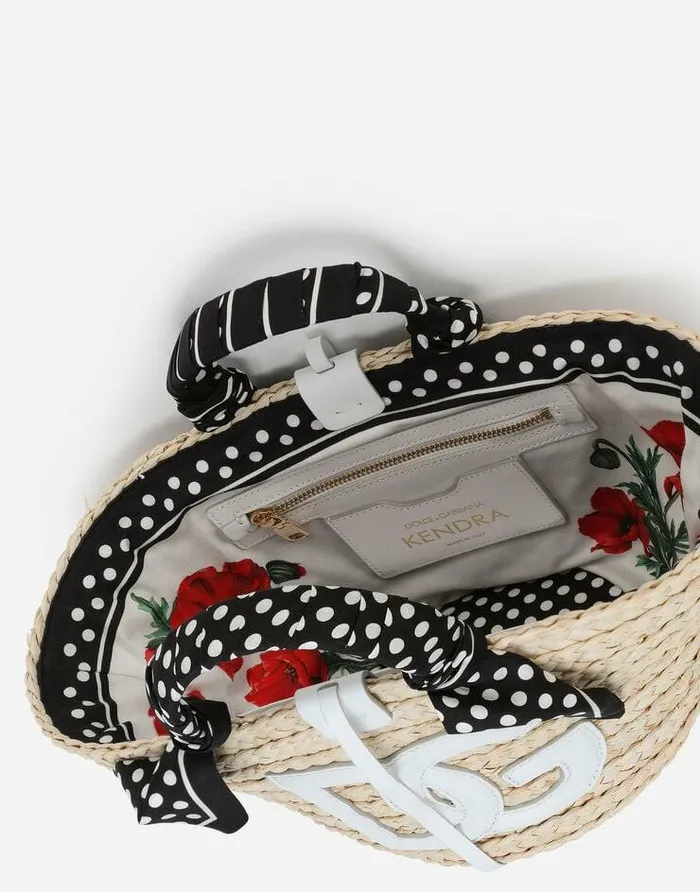 Dolce and Gabbana Totes Women Small Straw Kendra Bag With DG Logo Multicolor