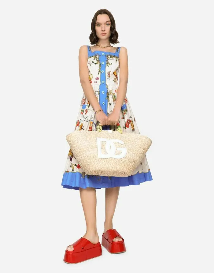 Dolce and Gabbana Totes Women Straw Kendra Bag With DG Logo Multicolor