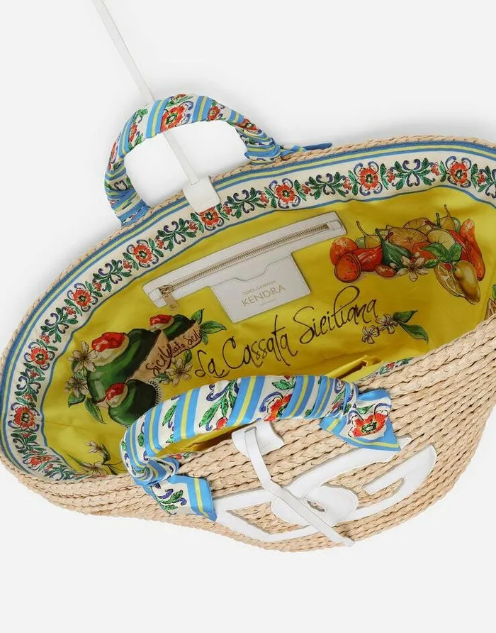 Dolce and Gabbana Totes Women Straw Kendra Bag With DG Logo Multicolor