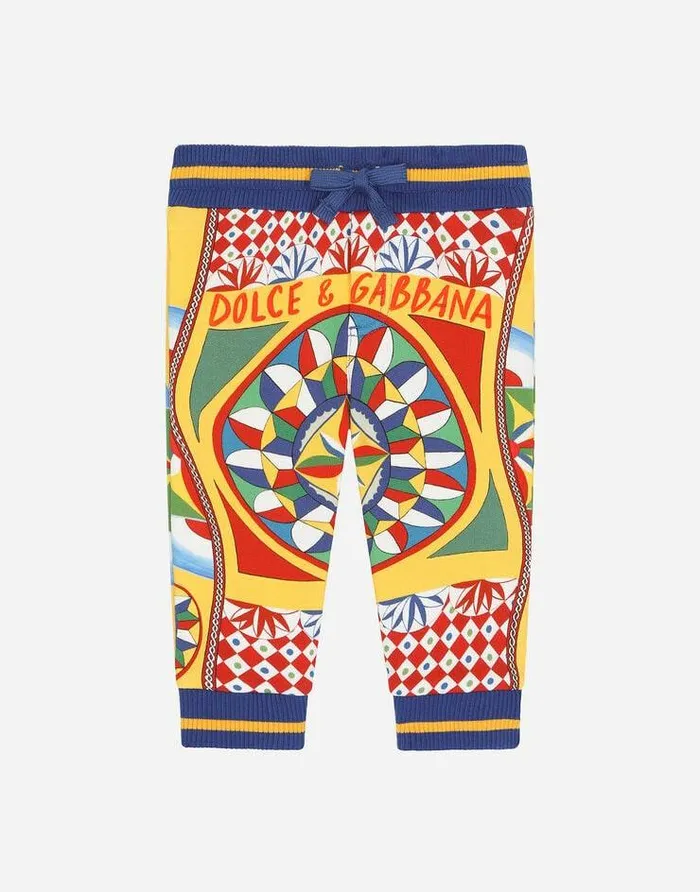Dolce and Gabbana Trousers And Shorts Children Carrettoprint Jersey Jogging Pants Red