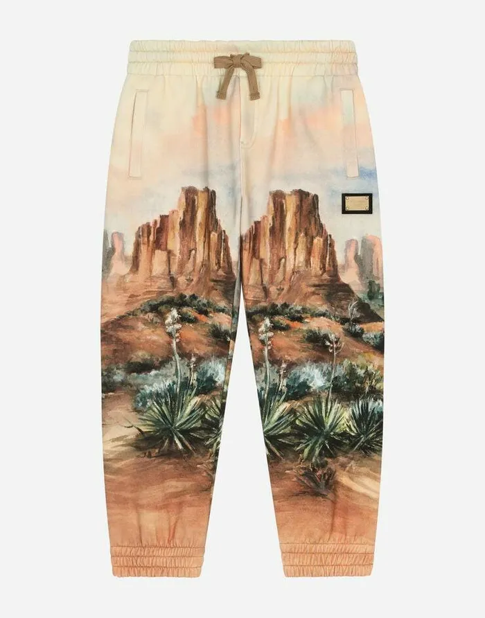 Dolce and Gabbana Trousers And Shorts Children Cotton Jogging Pants With Canyon Print And Logo Tag Brown Dolce and Gabbana Trousers And Shorts Children Cotton Jogging Pants With Canyon Print And Logo Tag Brown