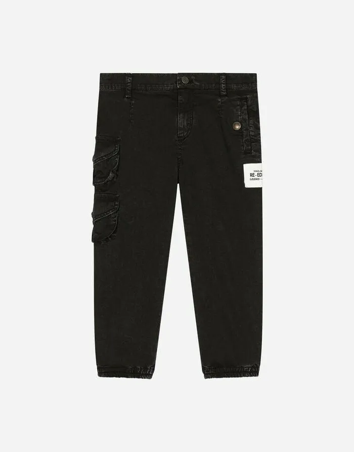 Dolce and Gabbana Trousers And Shorts Children Garmentdyed Cotton Cargo Pants Black Dolce and Gabbana Trousers And Shorts Children Garmentdyed Cotton Cargo Pants Black