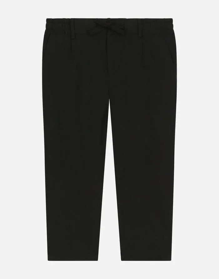 Dolce and Gabbana Trousers And Shorts Children Stretch Poplin Pants With Logo Tag Black Dolce and Gabbana Trousers And Shorts Children Stretch Poplin Pants With Logo Tag Black