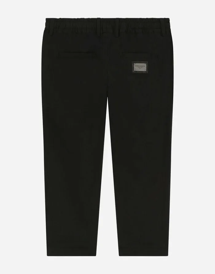 Dolce and Gabbana Trousers And Shorts Children Stretch Poplin Pants With Logo Tag Black Dolce and Gabbana Trousers And Shorts Children Stretch Poplin Pants With Logo Tag Black