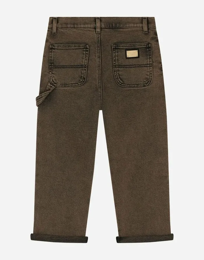 Dolce and Gabbana Trousers And Shorts Children Treated Denim Jeans With Logo Tag Multicolor