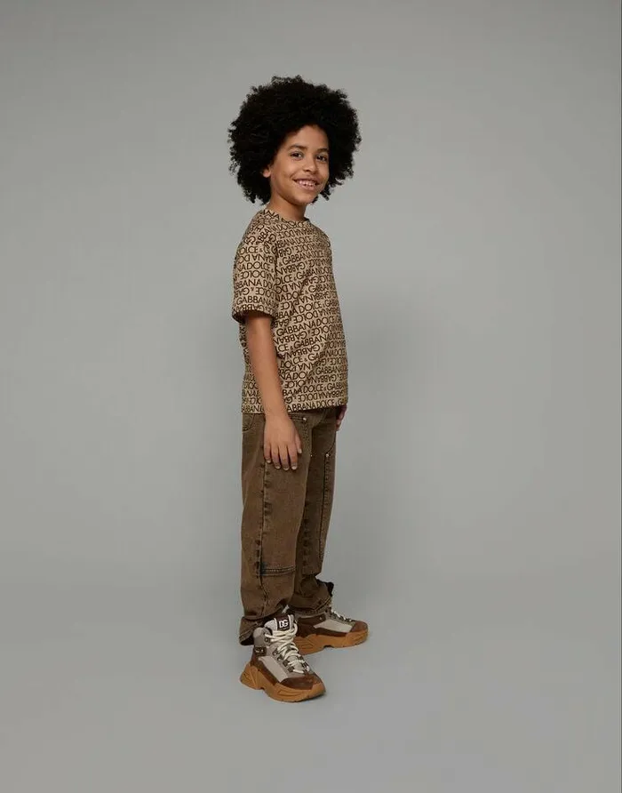 Dolce and Gabbana Trousers And Shorts Children Treated Denim Jeans With Logo Tag Multicolor