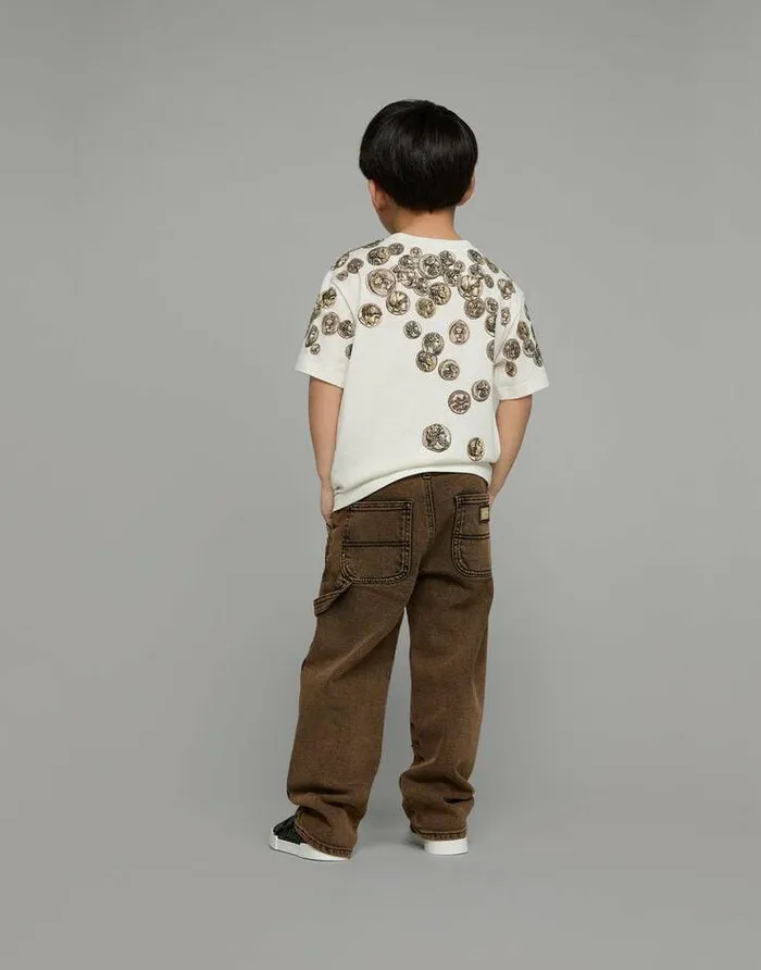 Dolce and Gabbana Trousers And Shorts Children Treated Denim Jeans With Logo Tag Multicolor