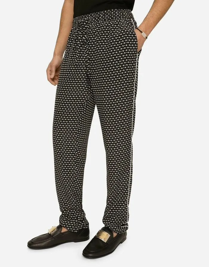 Dolce and Gabbana Trousers And Shorts Men Crepe De Chine Jogging Pants With DG Logo Print Black Dolce and Gabbana Trousers And Shorts Men Crepe De Chine Jogging Pants With DG Logo Print Black