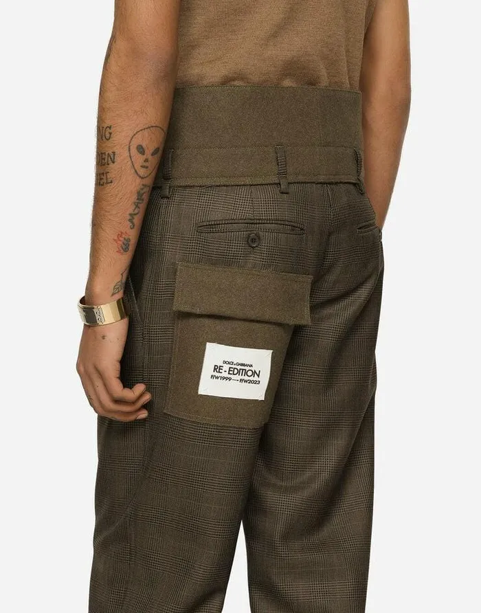 Dolce and Gabbana Trousers And Shorts Men Glen Plaid Pants With Fustian Details Multicolor