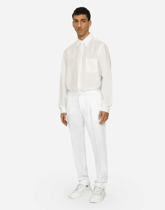 Dolce and Gabbana Trousers And Shorts Men Linen Pants White