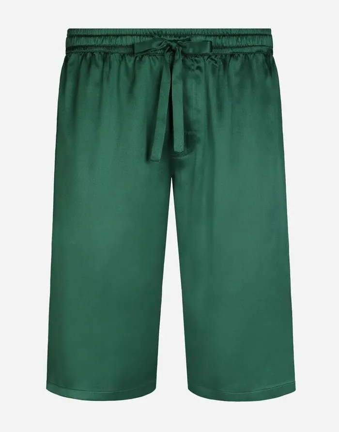 Dolce and Gabbana Trousers And Shorts Men Silk Satin Jogging Shorts With Metal DG Logo Multicolor Dolce and Gabbana Trousers And Shorts Men Silk Satin Jogging Shorts With Metal DG Logo Multicolor