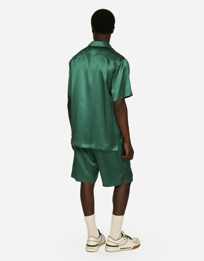 Dolce and Gabbana Trousers And Shorts Men Silk Satin Jogging Shorts With Metal DG Logo Multicolor