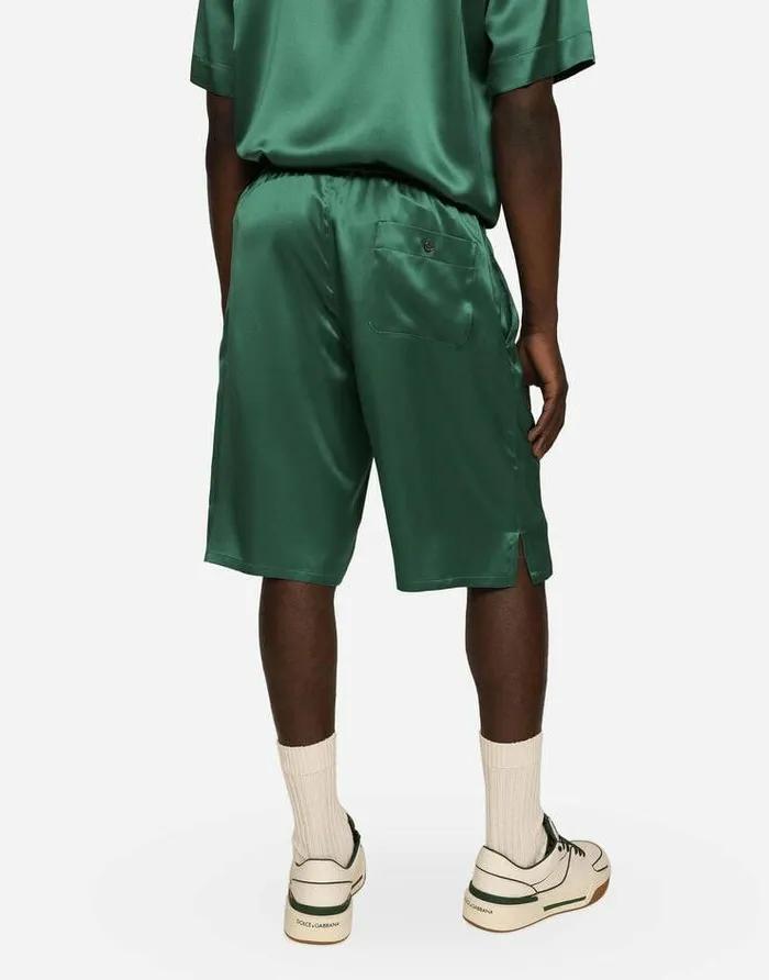 Dolce and Gabbana Trousers And Shorts Men Silk Satin Jogging Shorts With Metal DG Logo Multicolor