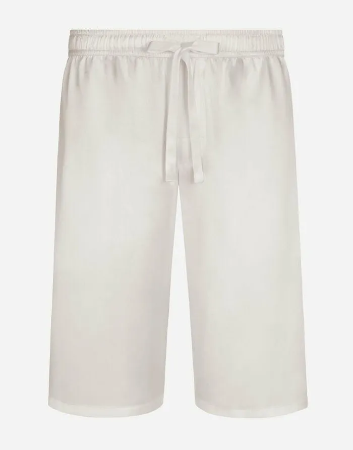 Dolce and Gabbana Trousers And Shorts Men Silk Satin Jogging Shorts With Metal DG Logo White Dolce and Gabbana Trousers And Shorts Men Silk Satin Jogging Shorts With Metal DG Logo White