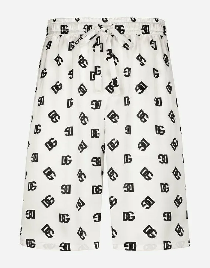 Dolce and Gabbana Trousers And Shorts Men Silk Twill Jogging Shorts With DG Monogram Print Multicolor Dolce and Gabbana Trousers And Shorts Men Silk Twill Jogging Shorts With DG Monogram Print Multicolor