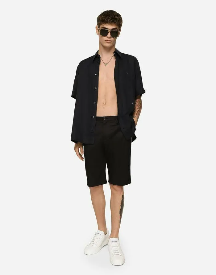 Dolce and Gabbana Trousers And Shorts Men Stretch Cotton Shorts With DG Hardware Blue Dolce and Gabbana Trousers And Shorts Men Stretch Cotton Shorts With DG Hardware Blue