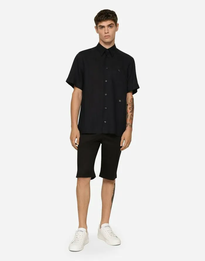 Dolce and Gabbana Trousers And Shorts Men Stretch Cotton Shorts With DG Hardware Blue Dolce and Gabbana Trousers And Shorts Men Stretch Cotton Shorts With DG Hardware Blue