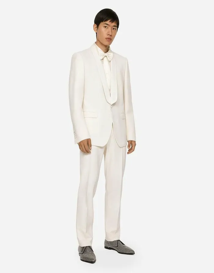 Dolce and Gabbana Trousers And Shorts Men Stretch Wool Tuxedo Pants White