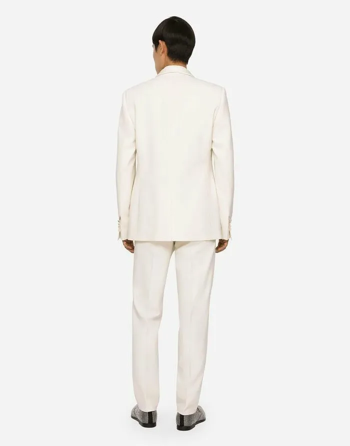 Dolce and Gabbana Trousers And Shorts Men Stretch Wool Tuxedo Pants White